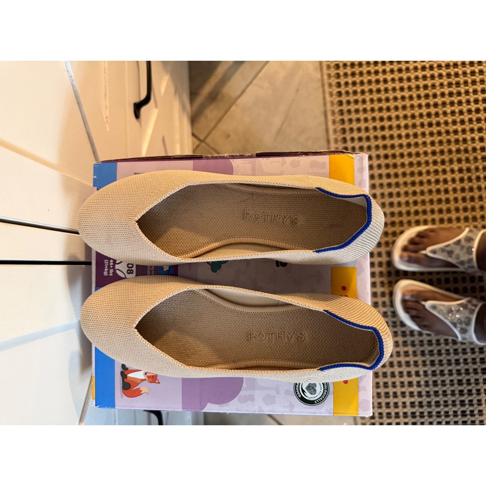 Rothys The Point Flats Sand Beige Knit Pointed Toe Slip On Shoes Womens 7